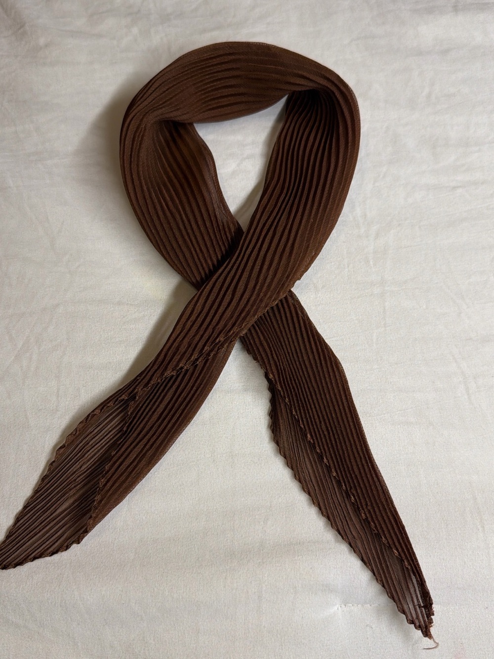 Women's Pleated Brown Scarf - Lightweight Ribbed Wrap